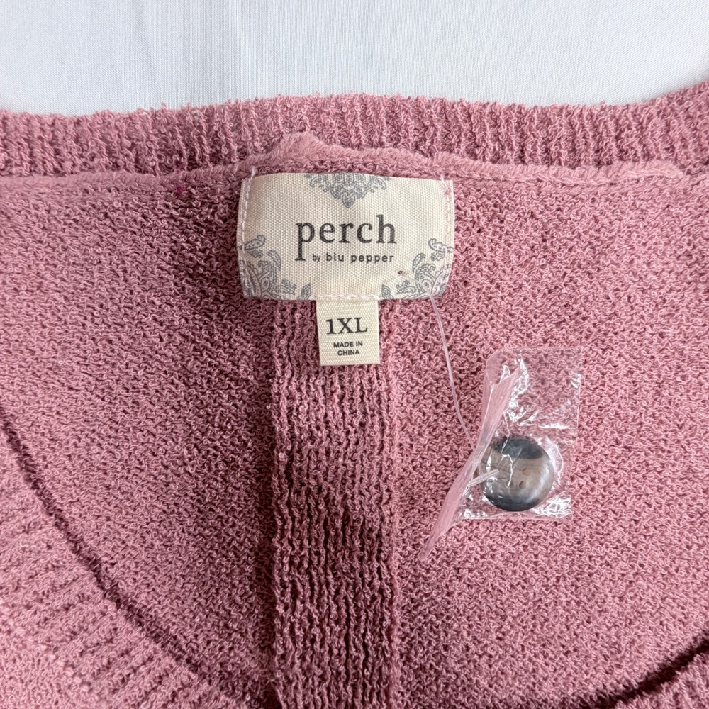 Perch by Blu Pepper Pink Textured Knit Button Back Top 1XL - Picture 2 of 8